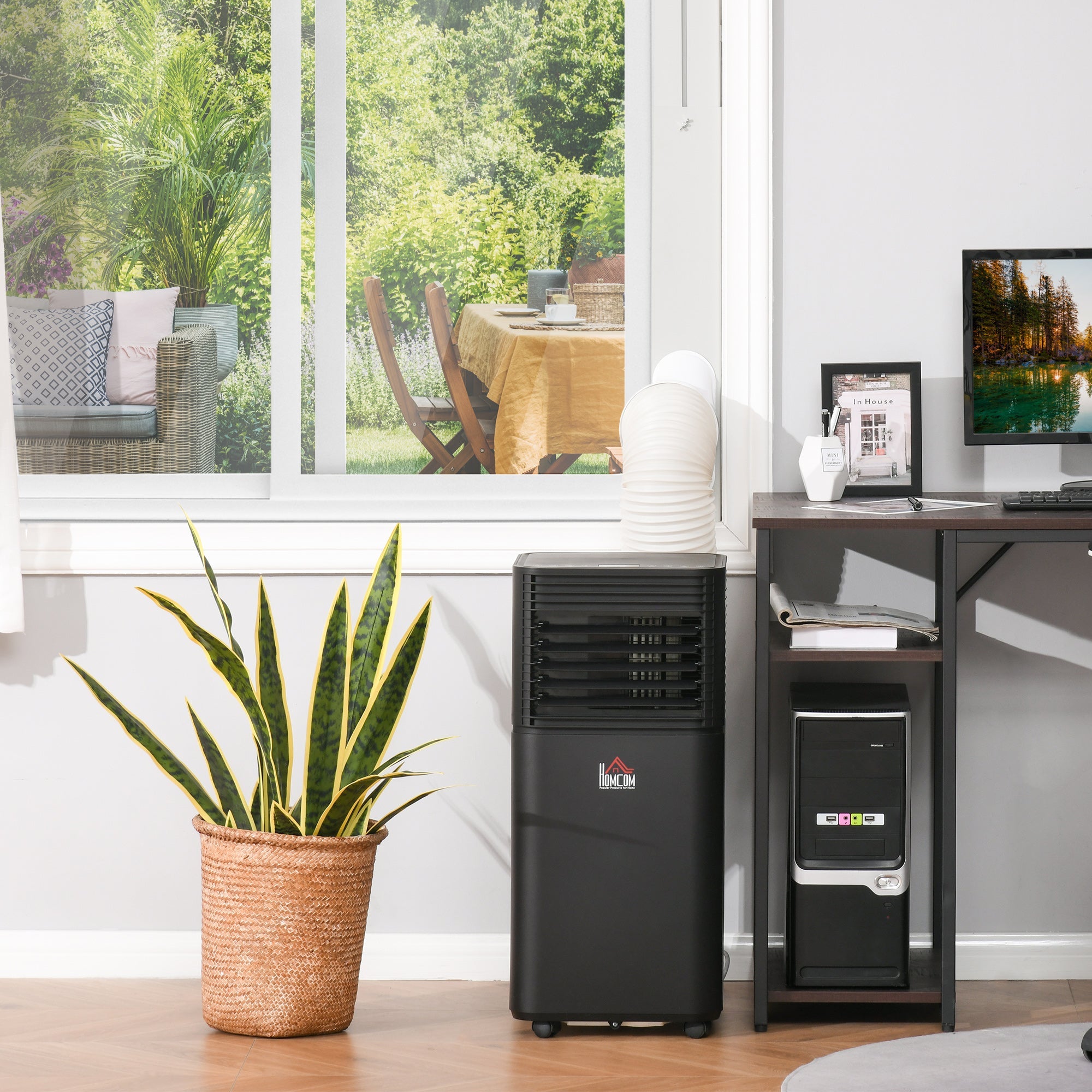 HOMCOM 9000 BTU 4-In-1 Compact Portable Mobile Air Conditioner Unit Cooling Dehumidifying Ventilating w/ Fan Remote LED 24h Timer, Black | Aosom UK