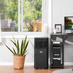 HOMCOM 9000 BTU 4-In-1 Compact Portable Mobile Air Conditioner Unit Cooling Dehumidifying Ventilating w/ Fan Remote LED 24h Timer, Black | Aosom UK