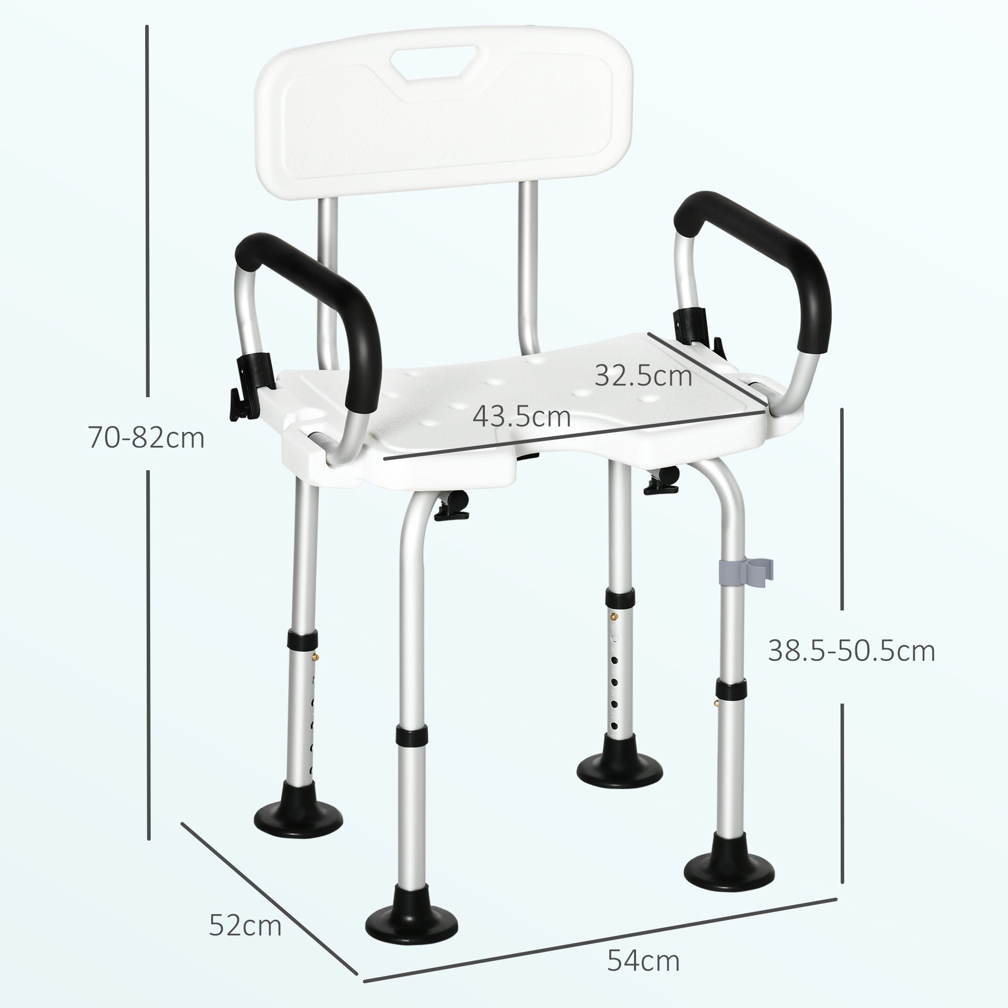 Kozy Shower Chair for the Elderly and Disabled, Height Adjustable Shower Stool with Back and Flipped Padded Arms, Suction Foot Pads, White