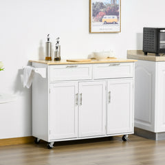 Kozy Kitchen Island Utility Cart, with 2 Storage Drawers & Cabinets for Dining Room, White