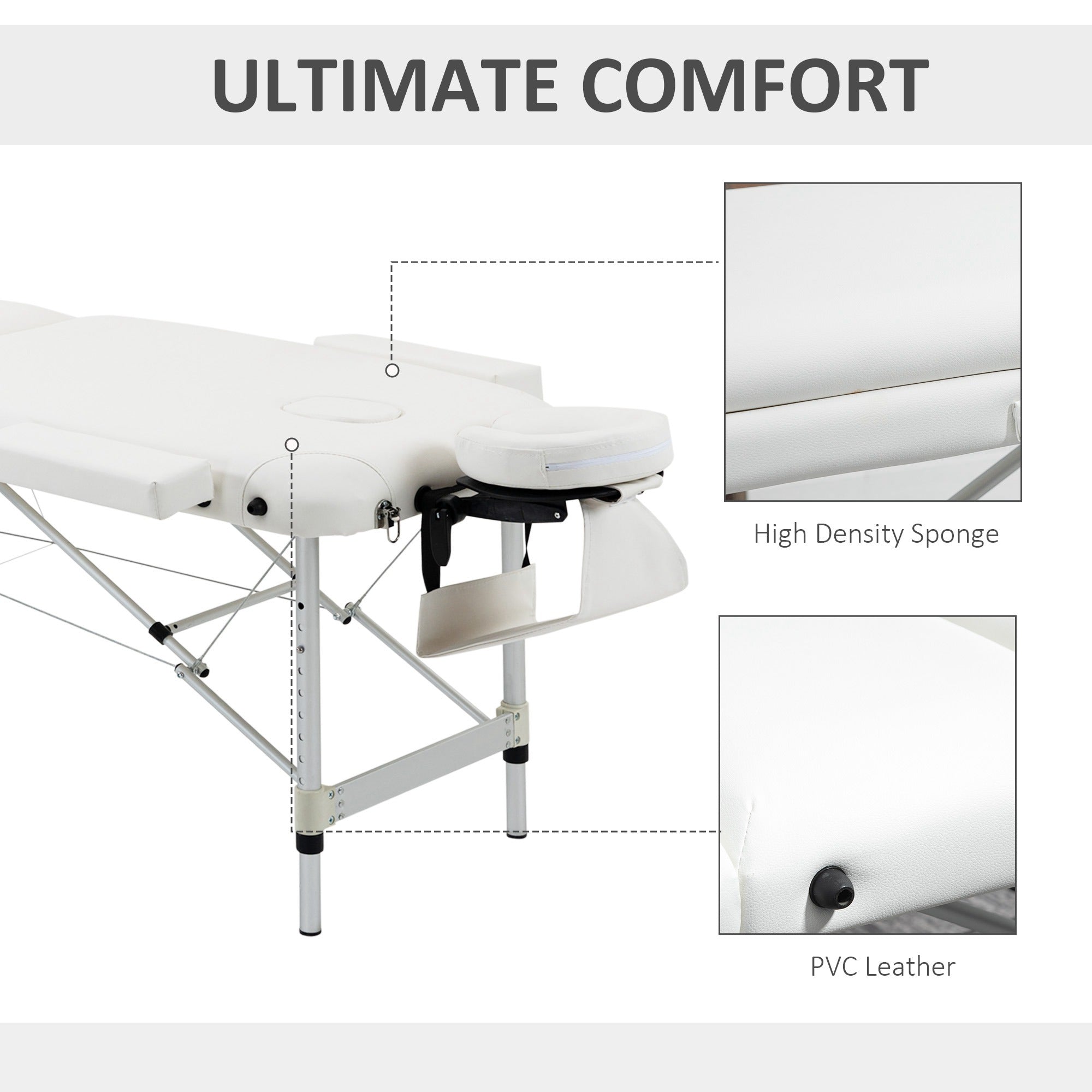 Kozy Foldable Massage Bed Portable Table, 3-Section Aluminium Foldable Beauty Couch, Professional Salon Spa Table with Headrest Support and Carry Bag, 81 cm Width, White