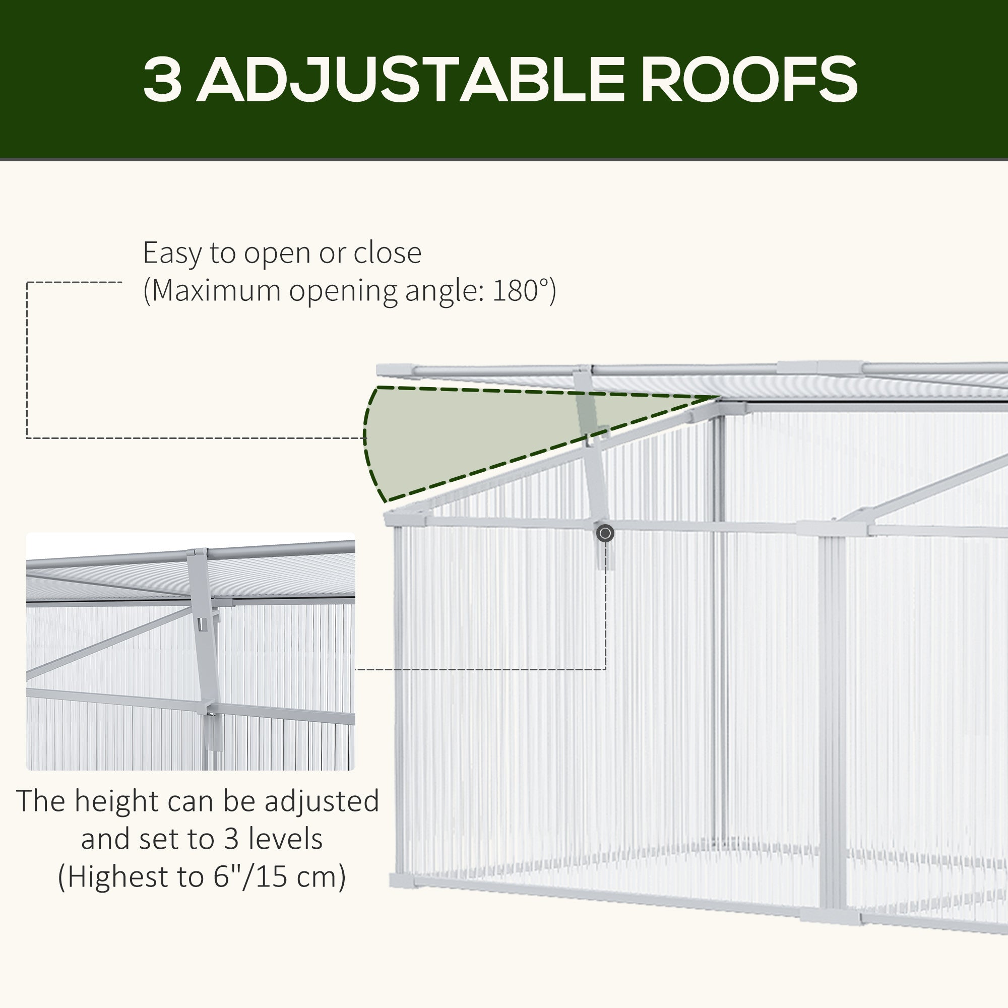 Outsunny Outdoor Greenhouse Polycarbonate Grow House Flower Vegetable Plants Raised Bed Garden Aluminium Cold Frame 180 x 51 x 51 cm