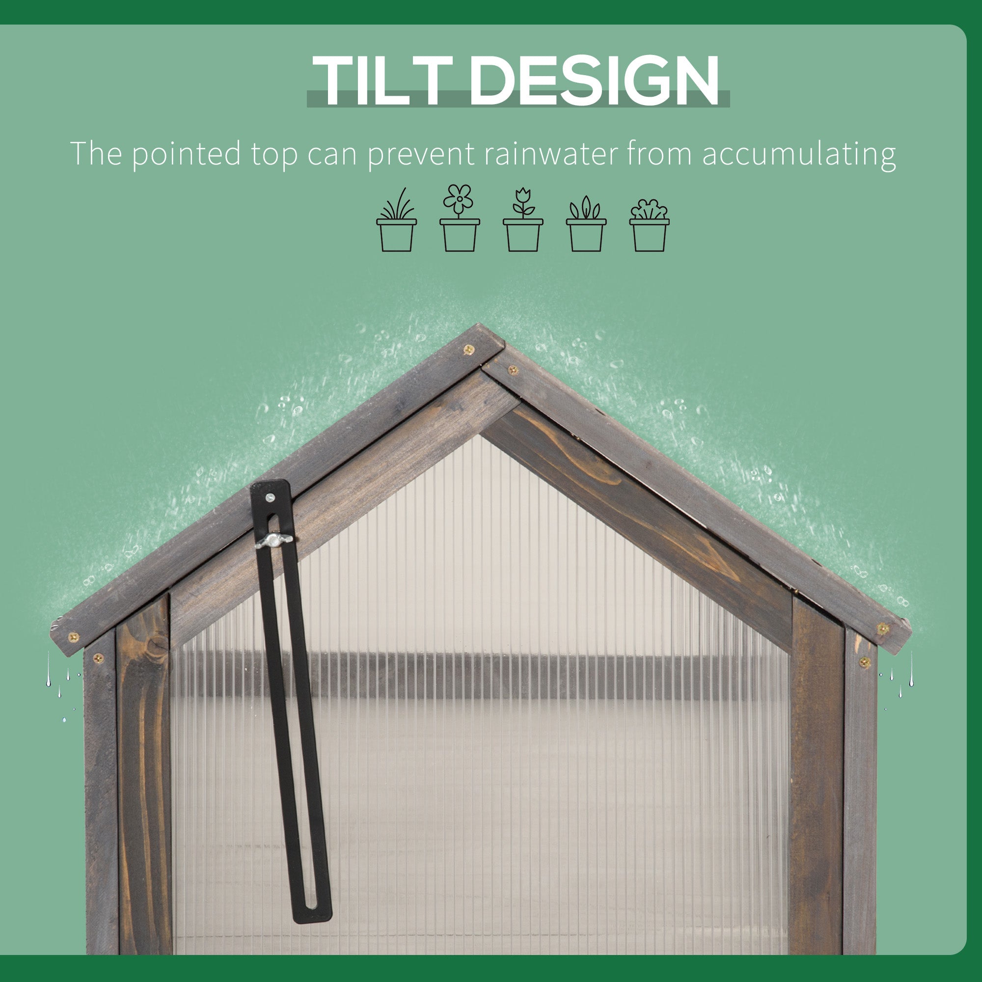 Kozy Wooden Cold Frame Garden Polycarbonate Greenhouse with Openable Top Cover, Grow House for Flowers, Vegetables, Plants, 90 x 52 x 50cm, Natural