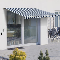 Kozy Manual Retractable Awning, 3.5x2.5 m-Dark Blue/White Stripes
