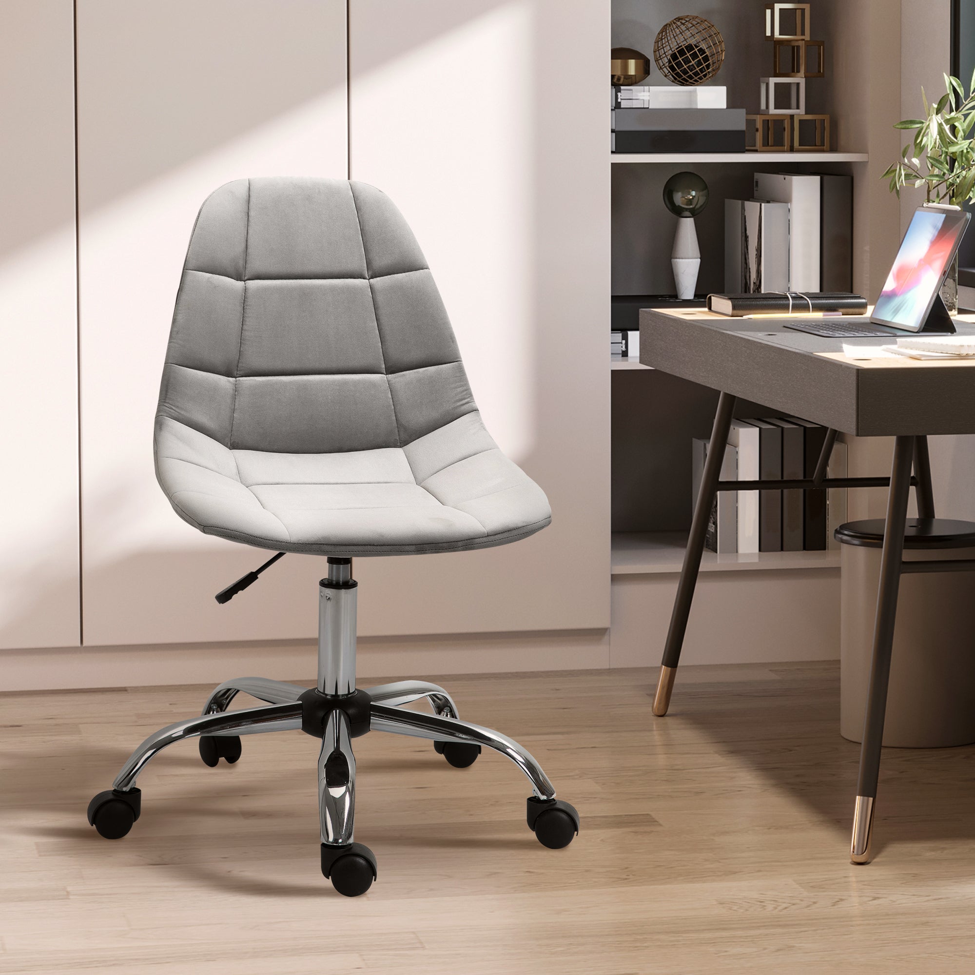Kozy Ergonomic Office Chair with Adjustable Height and Wheels Velvet Executive Chair Armless for Home Study Bedroom Grey