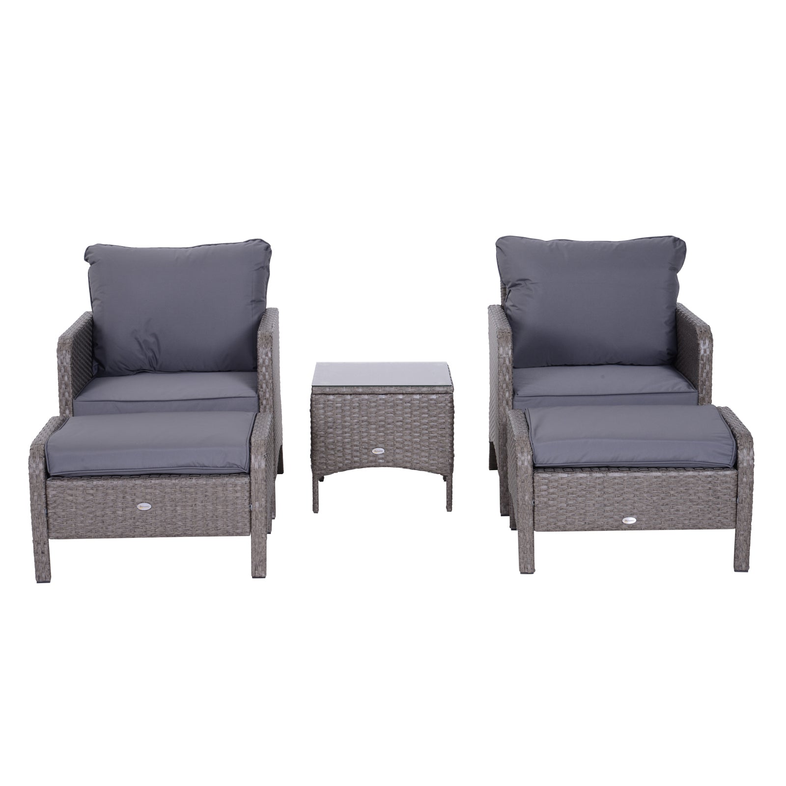 Outsunny 2 Seater Rattan Garden Furniture Set Wicker Weave Sofa Chair with Footstool and Coffee Table Thick Cushions Dark Grey