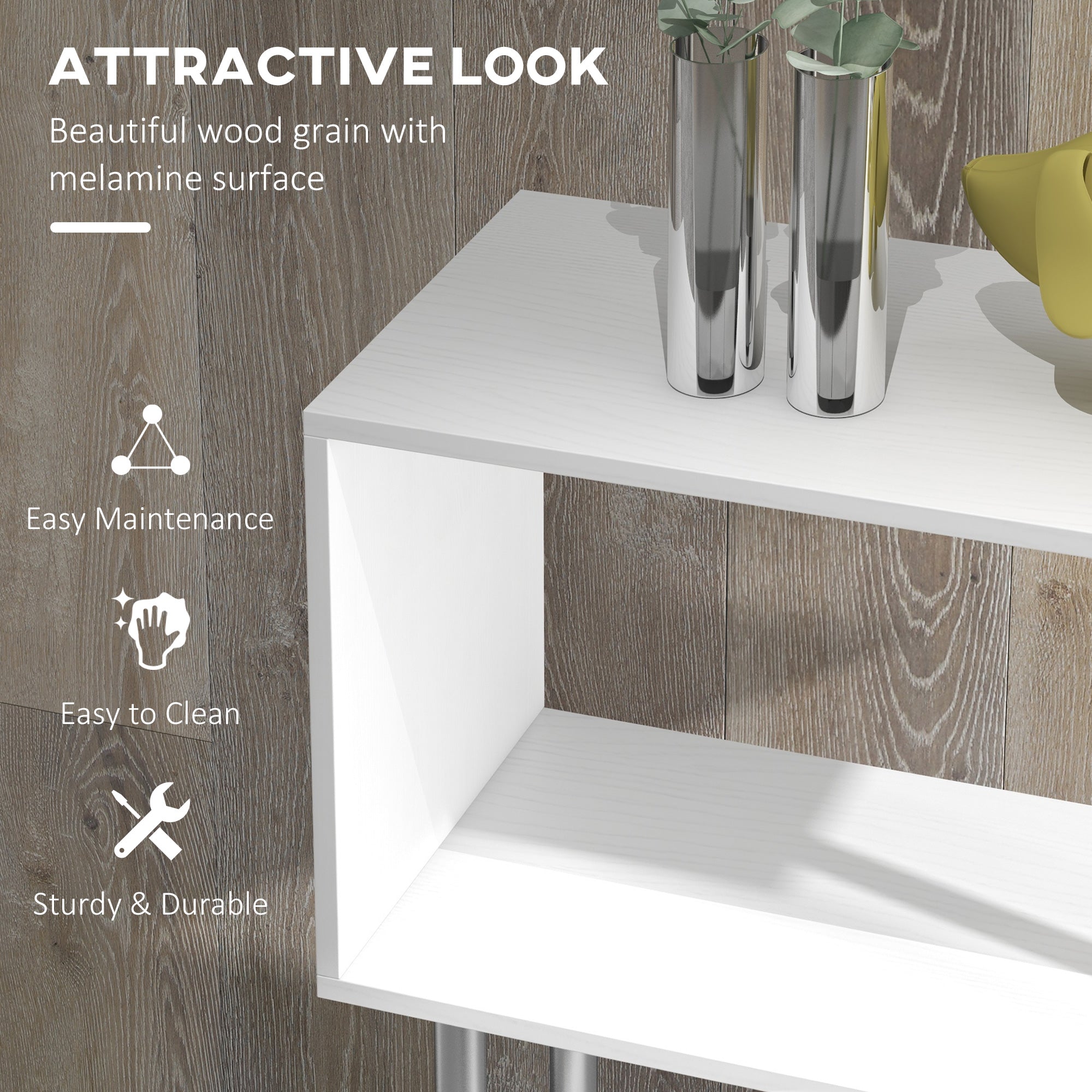 Kozy S Shape Bookcase, 5 Tiers Bookshelf, Modern Freestanding Storage Shelf for Home Office, Study, Living Room, 80 x 30 x 145cm, White