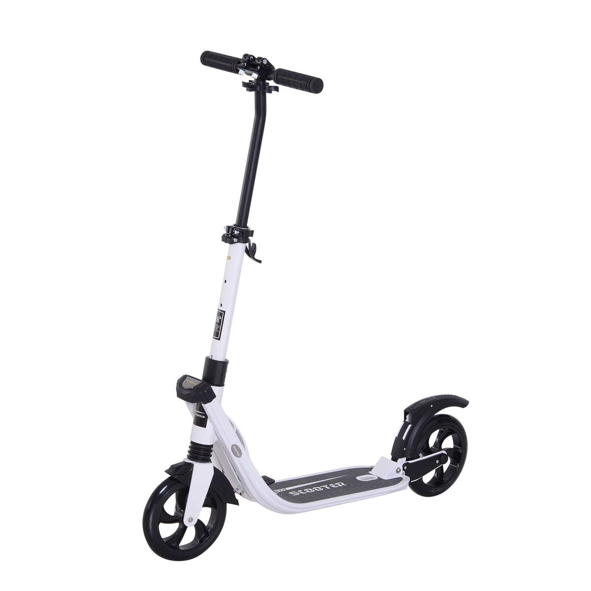 Kozy Folding Kick Scooter Hight-Adjustable Urban Scooter w/ Rear Brake, Double Shock Absorption System & 2 Big Wheels, For 14+ Teens Adult, White