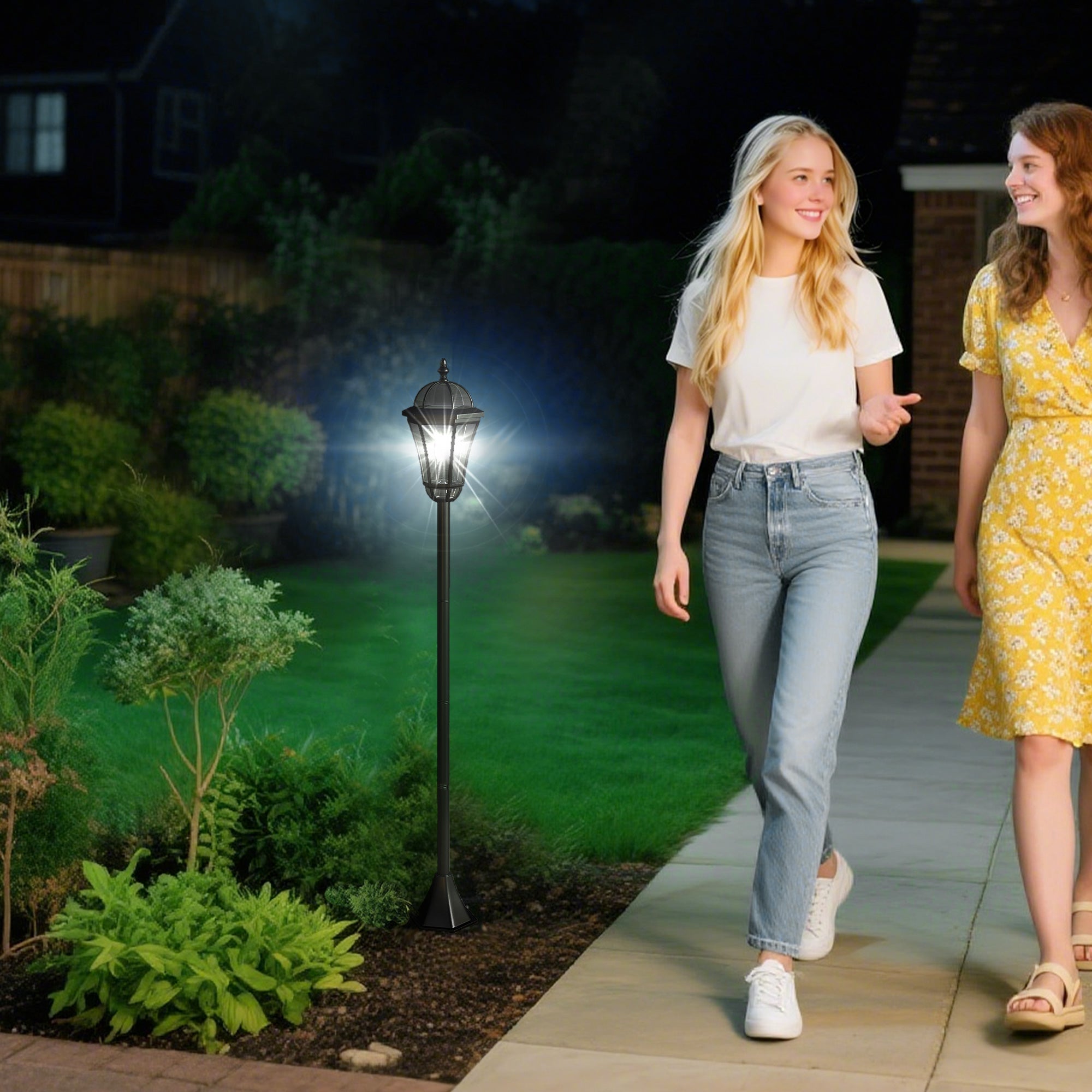 Kozy 2 PCS 1.3M Garden Solar Lamp Post Lights Solar Powered LED Lantern Patio Pathway Walkway Outdoor Water-Resist Auto Switch 6 Hours Black