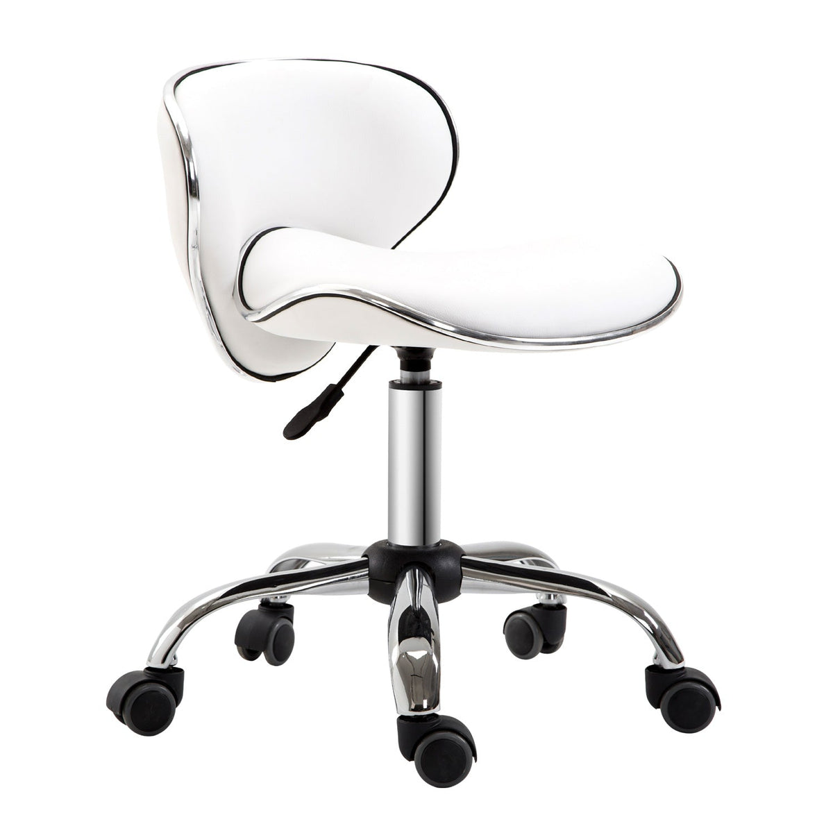HOMCOM PU Leather Rolling Swivel Salon Chair Salon Stool with Backrest White