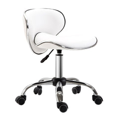 HOMCOM PU Leather Rolling Swivel Salon Chair Salon Stool with Backrest White