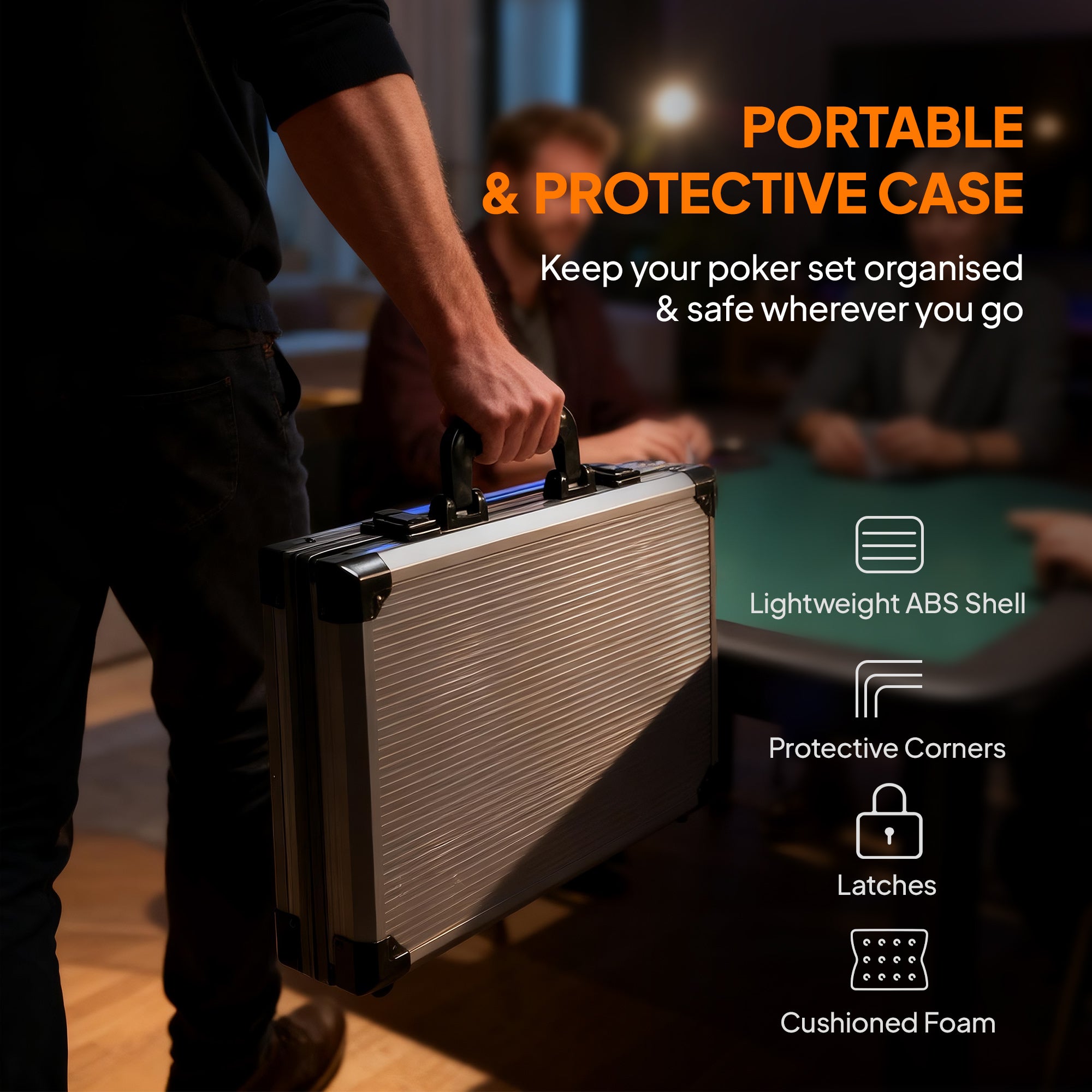 Kozy 400-Piece Poker Chips Set with Lightweight ABS Case, Casino Texas Holdem Poker Set with Mat, 11.5g Numbered Poker Chips, Two Decks of Cards, Dealer, Five Dices, Grey