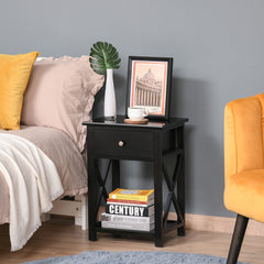 HOMCOM Traditional Accent End Table With 1 Drawer,X Bar Bottom Storage Shelf, for Living Room Bedroom Room 40L x 30W x 55H cm