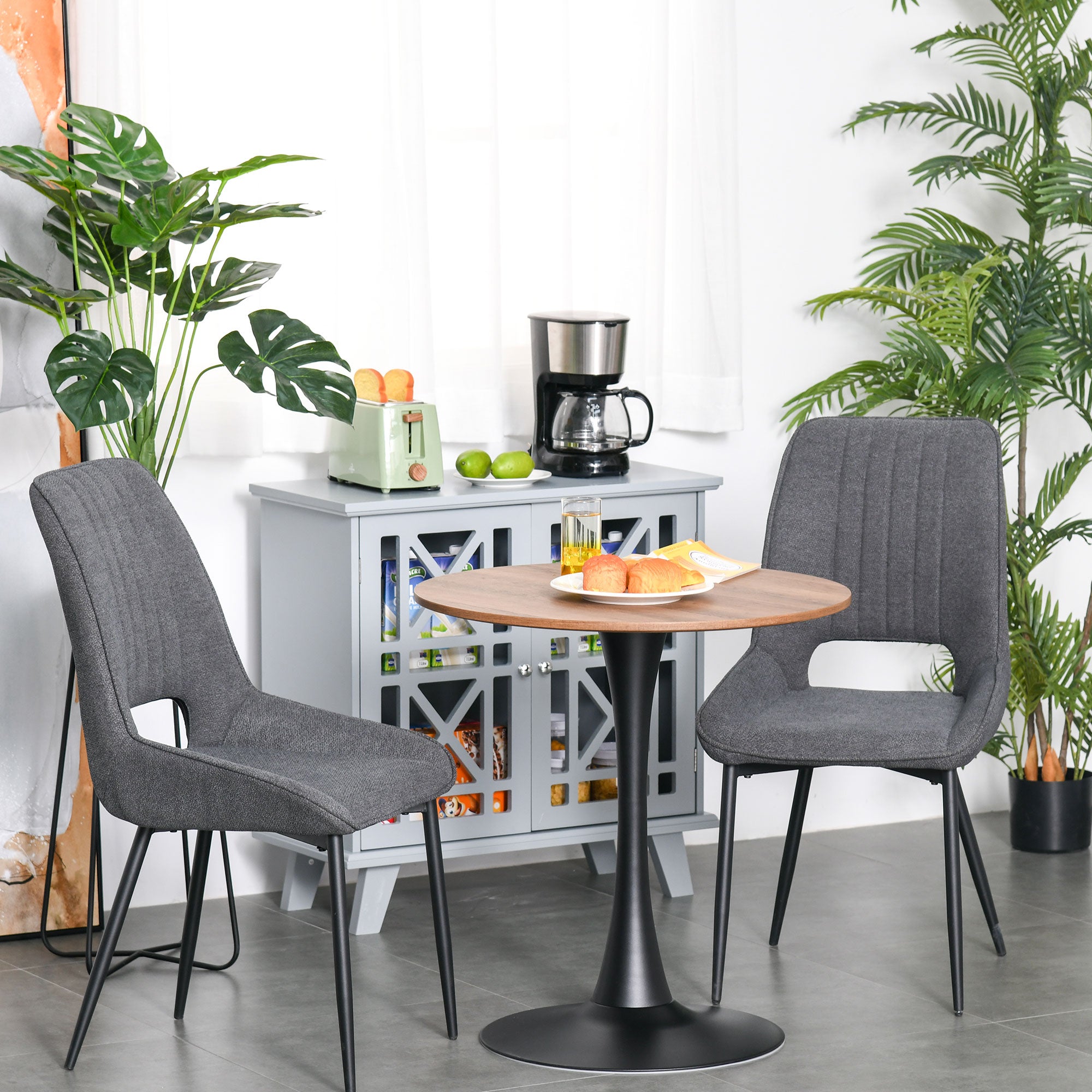 Kozy Modern Round Dining Table Leisure Coffee Bistro Table with Metal Base for Kitchen & Dining Room Brown