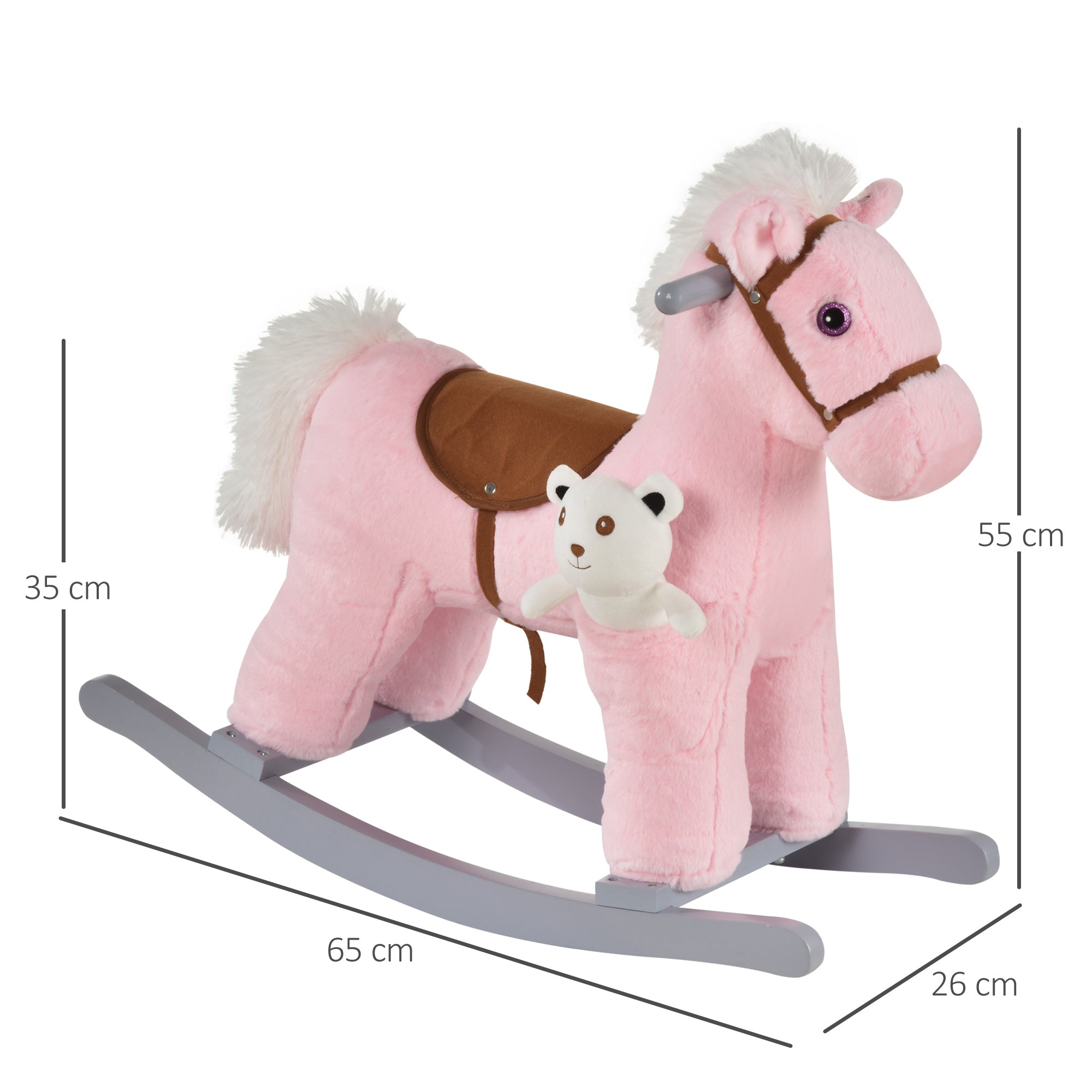 Kozy Kids Plush Ride-On Rocking Horse Toy Rocker with Plush Toy Realistic Sounds for Child 18-36 Months Pink