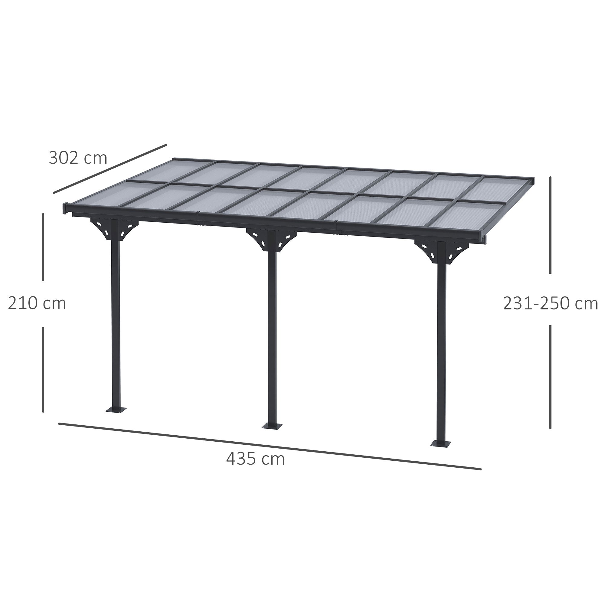 Kozy 4.35 x 3m Outdoor Patio Gazebo Pergola, Retractable Pergola Canopy Aluminum Post & PC Roof,  Grey