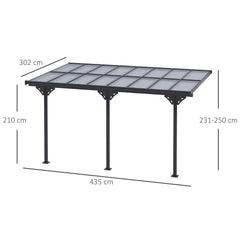 Kozy 4.35 x 3m Outdoor Patio Gazebo Pergola, Retractable Pergola Canopy Aluminum Post & PC Roof,  Grey