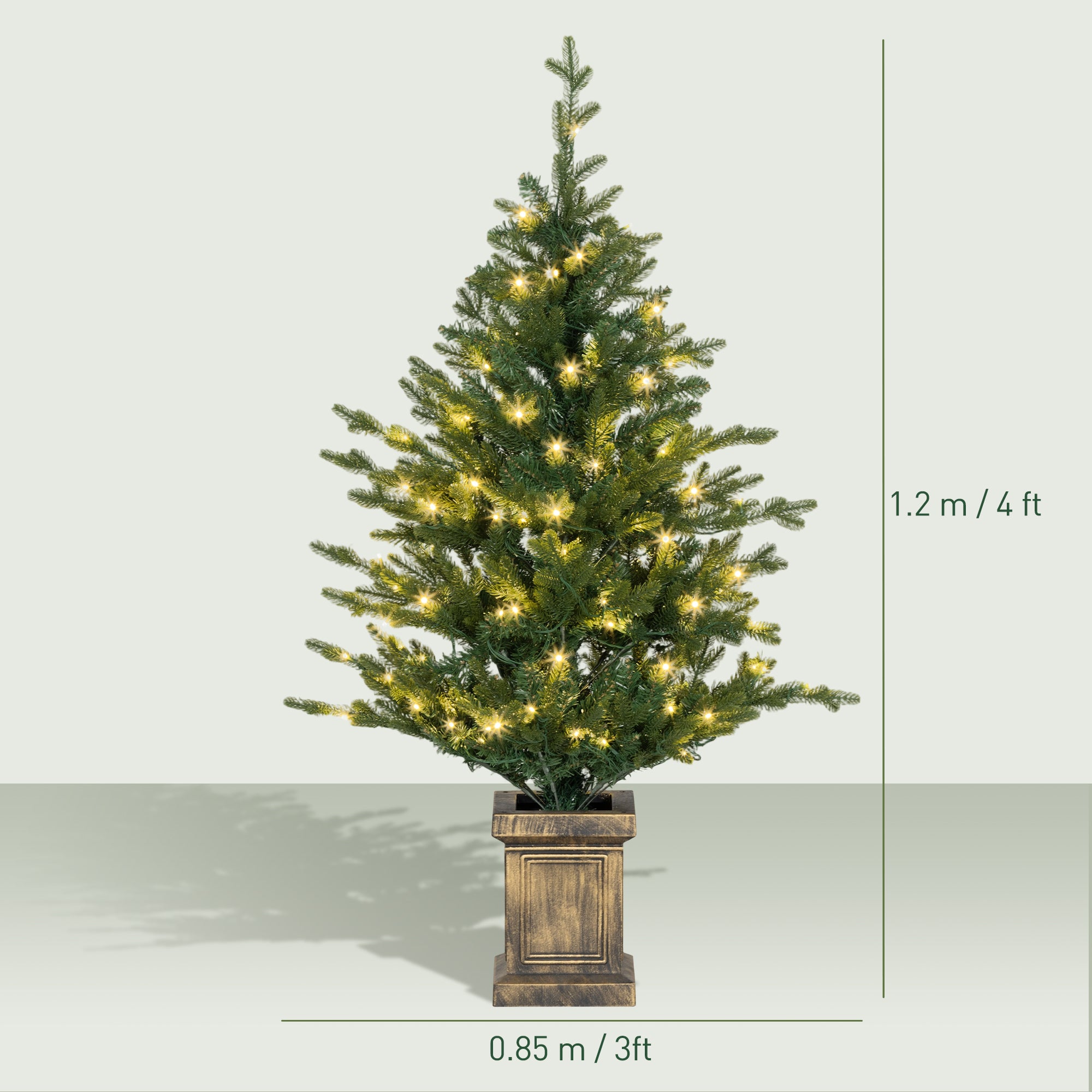 Kozy - Set of Two Artificial 4ft Christmas Trees, with Lights - Green