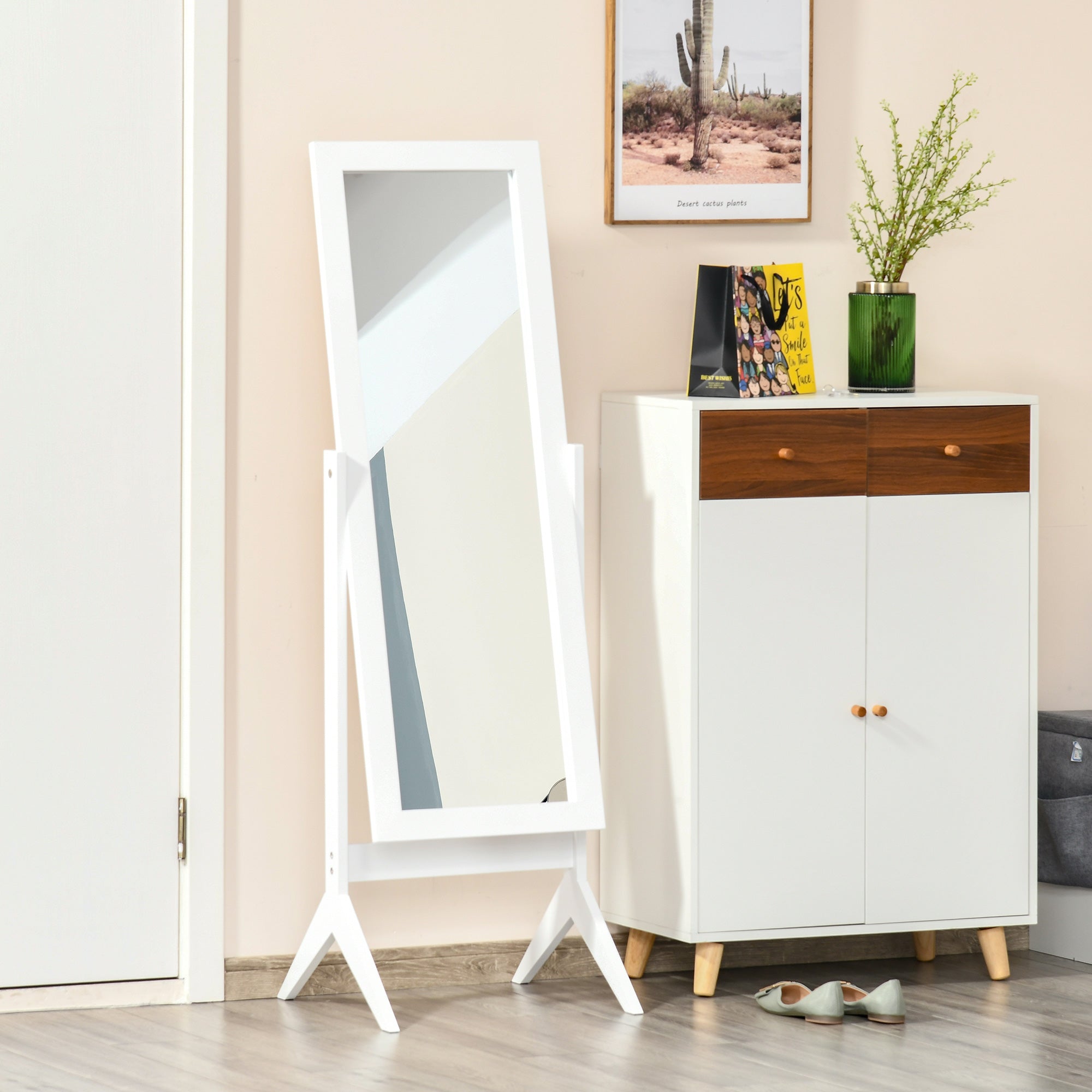 Kozy Full Length Mirror, Freestanding Adjustable Angle Dressing Mirror for Bedroom, Living Room, 148 x 47 cm, White