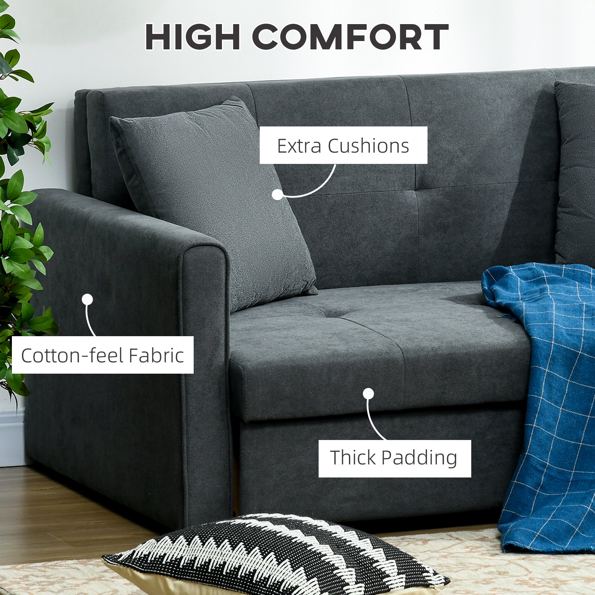 HOMCOM Two Seater Fabric Sofa Bed, 2