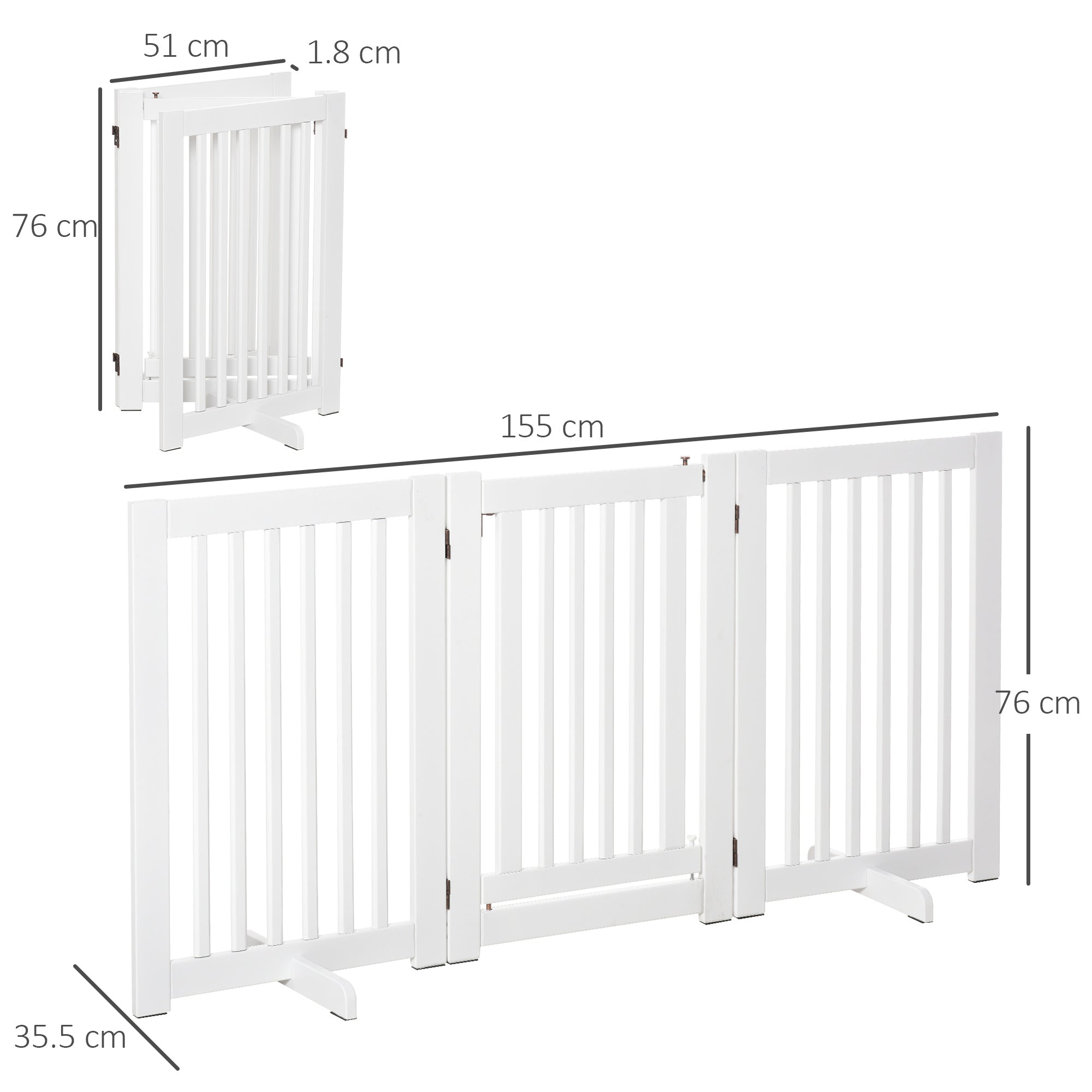 PawHutPet Gates MDF Freestanding Expandable Dog Gate Wood Doorway Pet Barrier Fence w/ Latched Door White