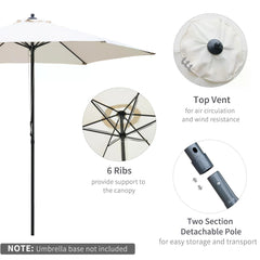 Outsunny 2.8m Garden Parasol Umbrella, Round Outdoor Market Table Umbrella, Parasol Patio Umbrella, 6 Ribs Manual Push, Sun Shade Canopy, Off