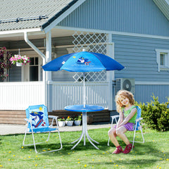 Kozy Kids Outdoor Bistro Table and Chair Set, Folding Garden Furniture w/ Shark Design, Removable, Adjustable Sun Umbrella, Ages 3-6 Years - Blue
