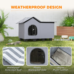 Kozy - Outdoor Cat House, Weatherproof Feral Cat Cave with Elevated Base and Cushion for Winter, Grey