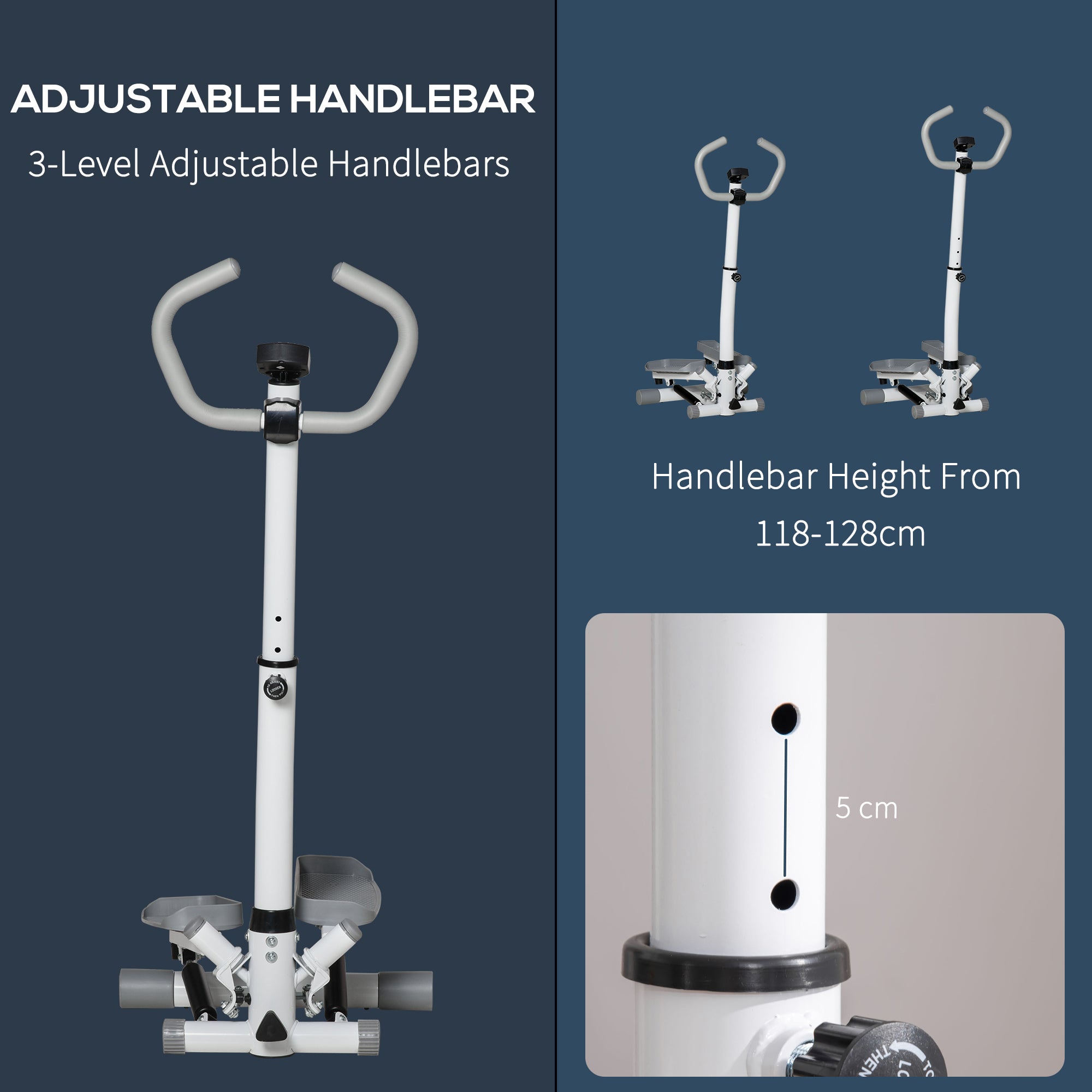 Kozy Adjustable Twist Stepper Aerobic Ab Exercise Fitness Workout Machine w/ LCD Screen, Height Adjust Handlebars for Home Gym, White and Grey