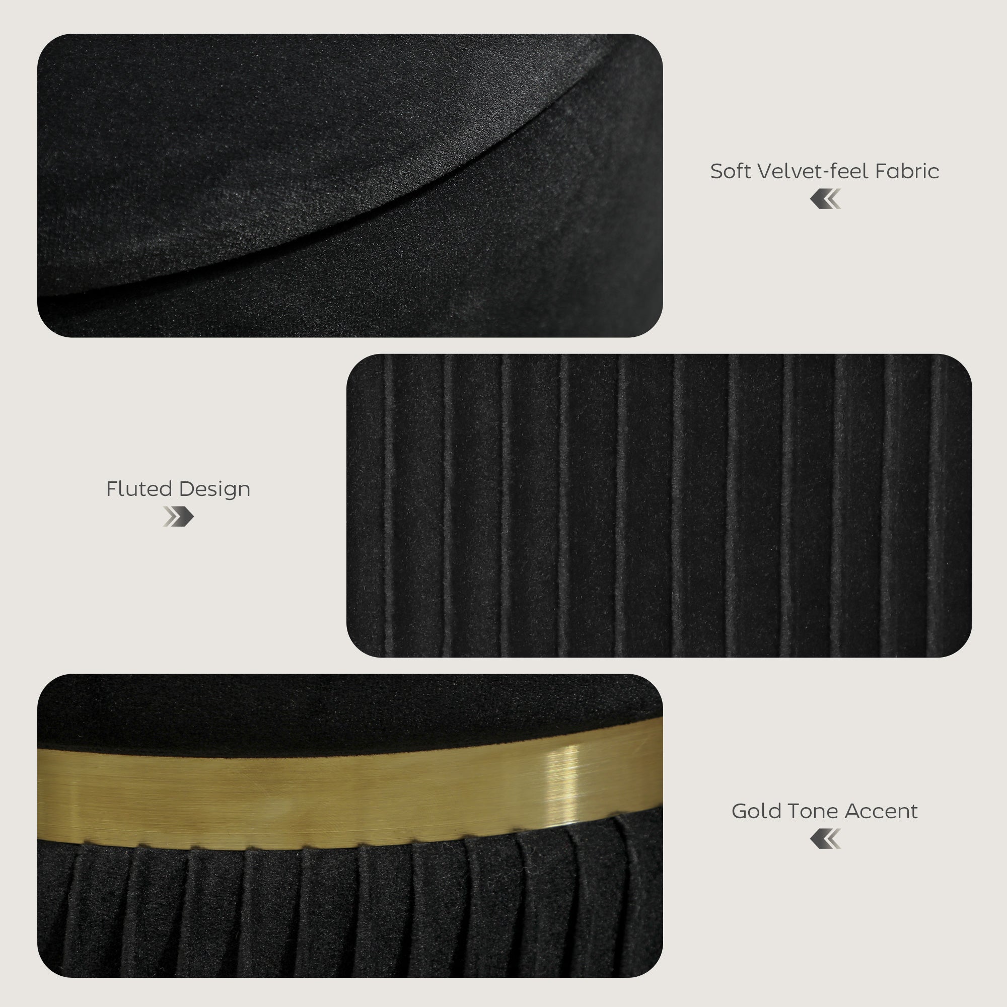 Kozy - Velvet-Feel Storage Ottoman - Black