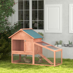 PawHut 2 Tier Rabbit Cage, Solid Wood Bunny House, Water Resistant Asphalt Roof Ramp Sliding tray 144 x 64.5 x 100 cm Red/Brown