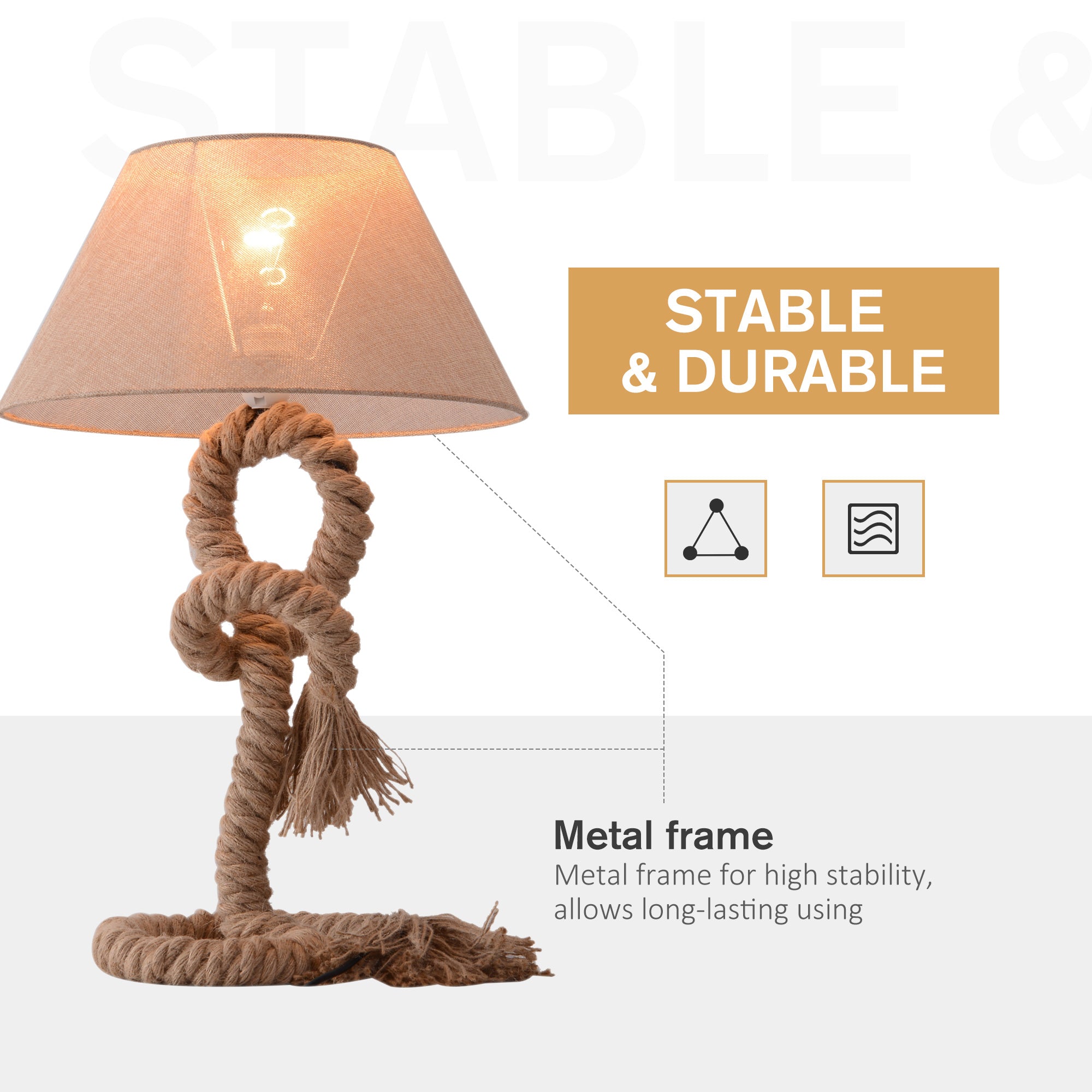 Kozy Table Lamp Bedside Light Indispensable Nautical Twisted Rope Glow E27 Bedroom Living Room Beige