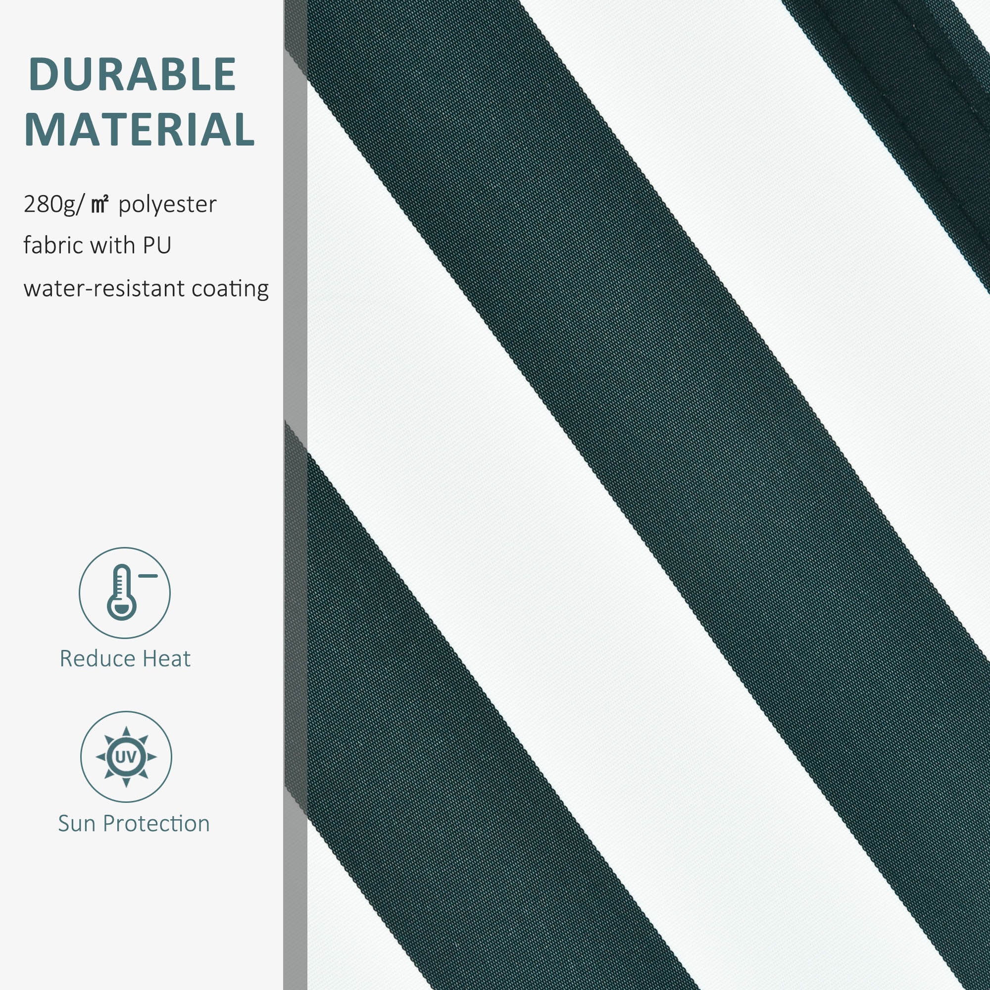 Kozy - Manual Retractable Awning, size (3.5m x2.5m)-Dark Green/White Stripes