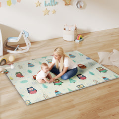 Kozy Foldable Baby Plat Mat Double Sided, Kids Floor Mat for Crawling, 195.5L x 147.5W cm, Car track and Owl Theme