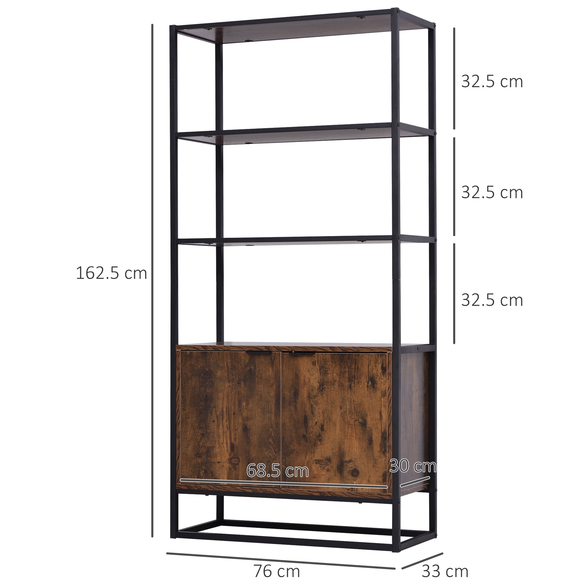 Kozy Industrial Bookshelf, Storage Shelf, Large Bookcase with 3 Open Shelves, Multifunctional Rack for Living Room, Office, Rustic Brown and Black