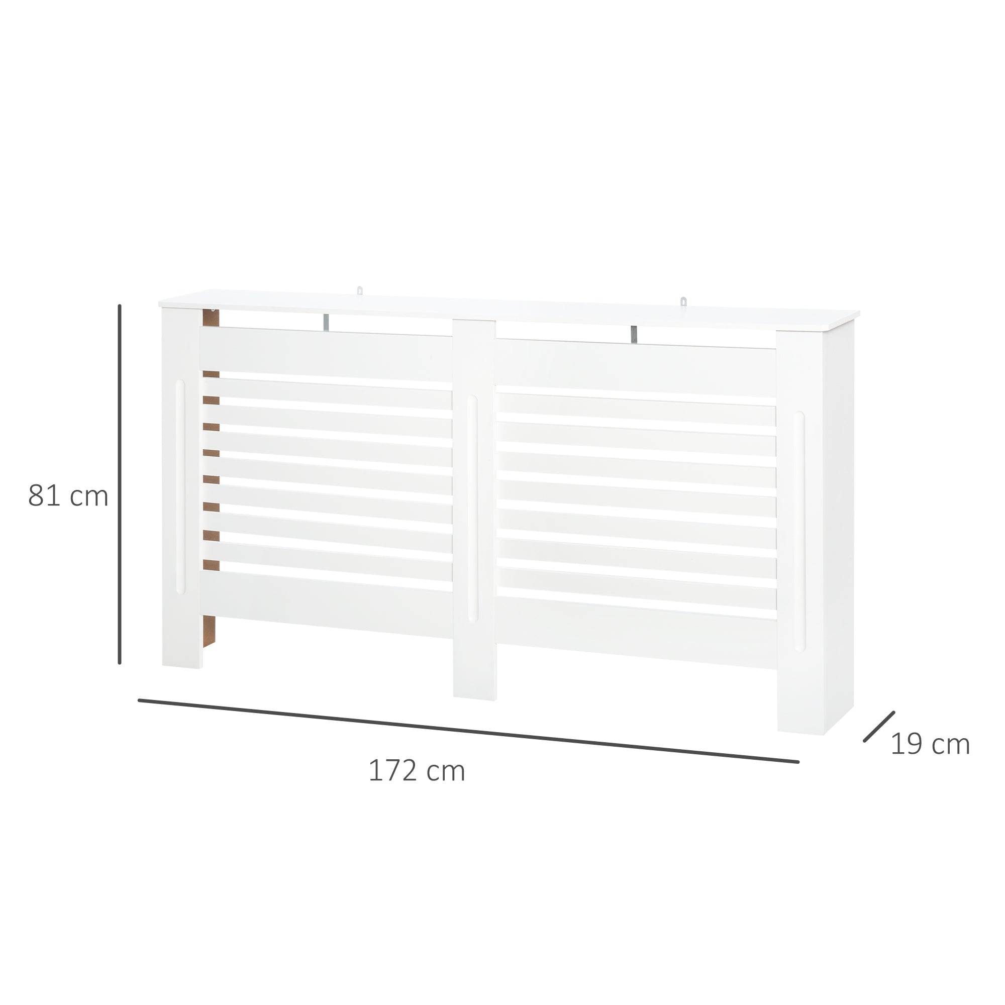 Kozy Radiator Cover, Modern MDF White Painted Cabinet with Horizontal Slats for Living Room, Bedroom, 172L x 19W x 81H cm