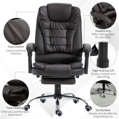 HOMCOM PU Leather Executive Office Chair, High Back Swivel Chair with Retractable Footrest, Adjustable Height, Reclining Function, Brown | Aosom UK