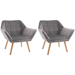 HOMCOM Accent Chair Set: Pair of Armchairs with Wide Arms, Slanted Back, Iron Frame & Wooden Legs, Grey Upholstery | Aosom UK