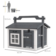 PawHut Indoor Rabbit Hutch, Portable Small Animal House Outdoor with Top Handle, Openable Roof - Grey | Aosom UK