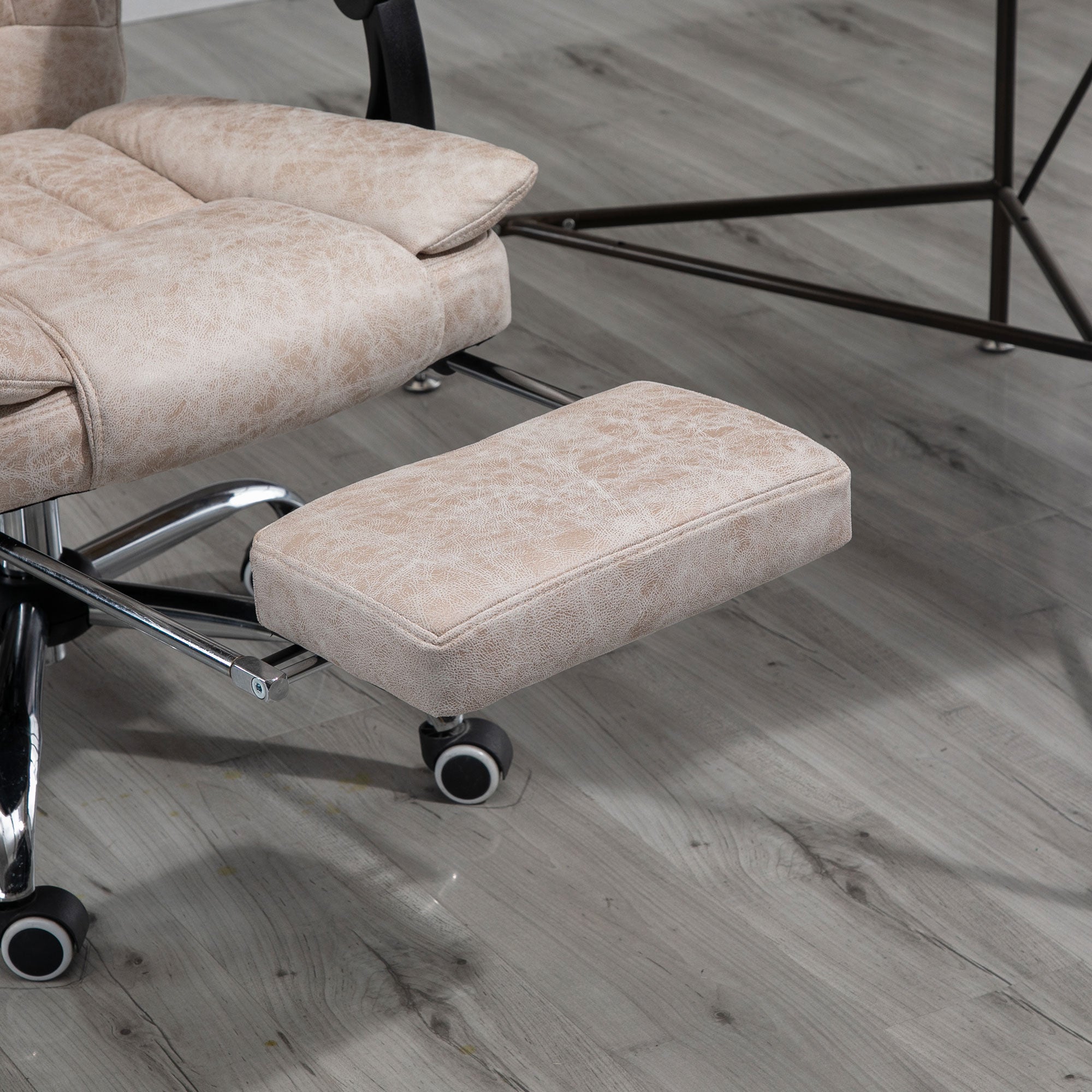 Kozy Home Office Chair Microfibre Desk Chair with Reclining Function Armrests Swivel Wheels Footrest Beige