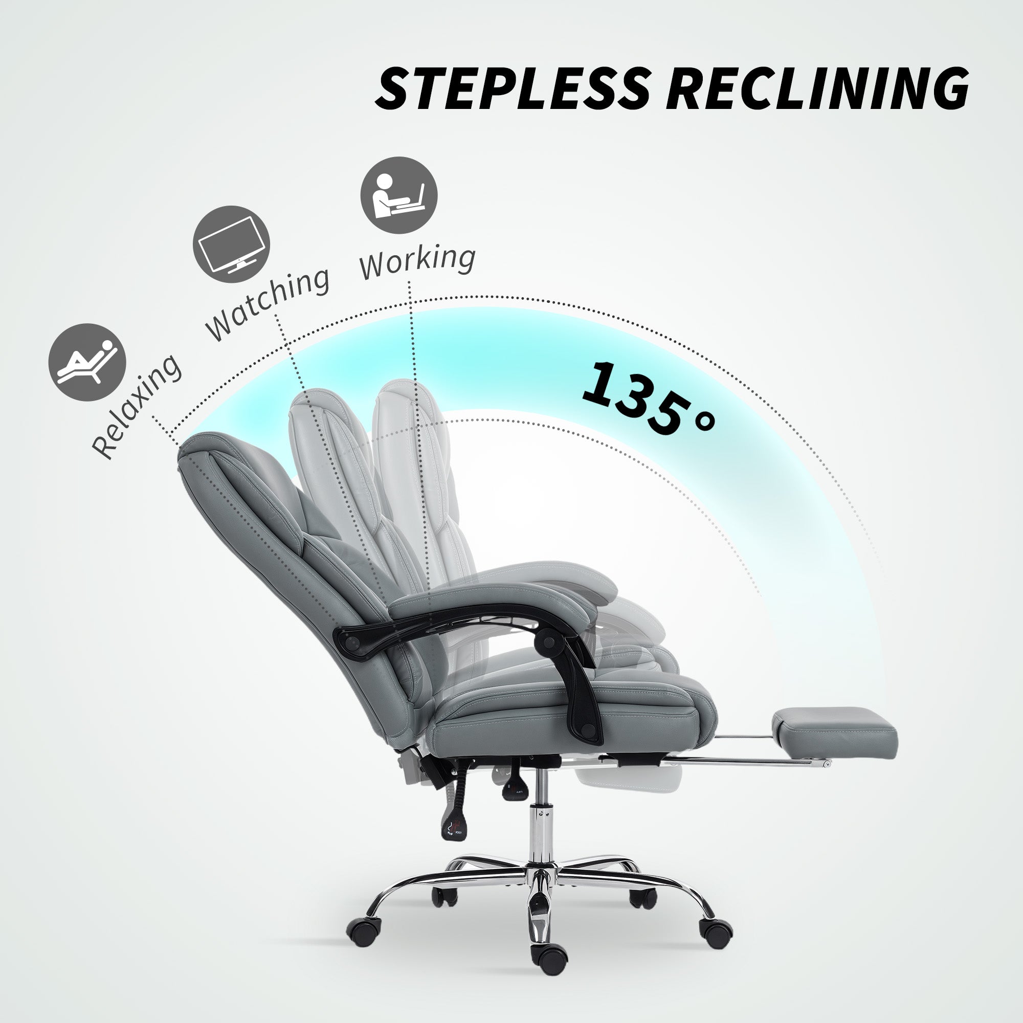 Kozy Faux Leather Reclining Office Chair, with Footrest - Grey