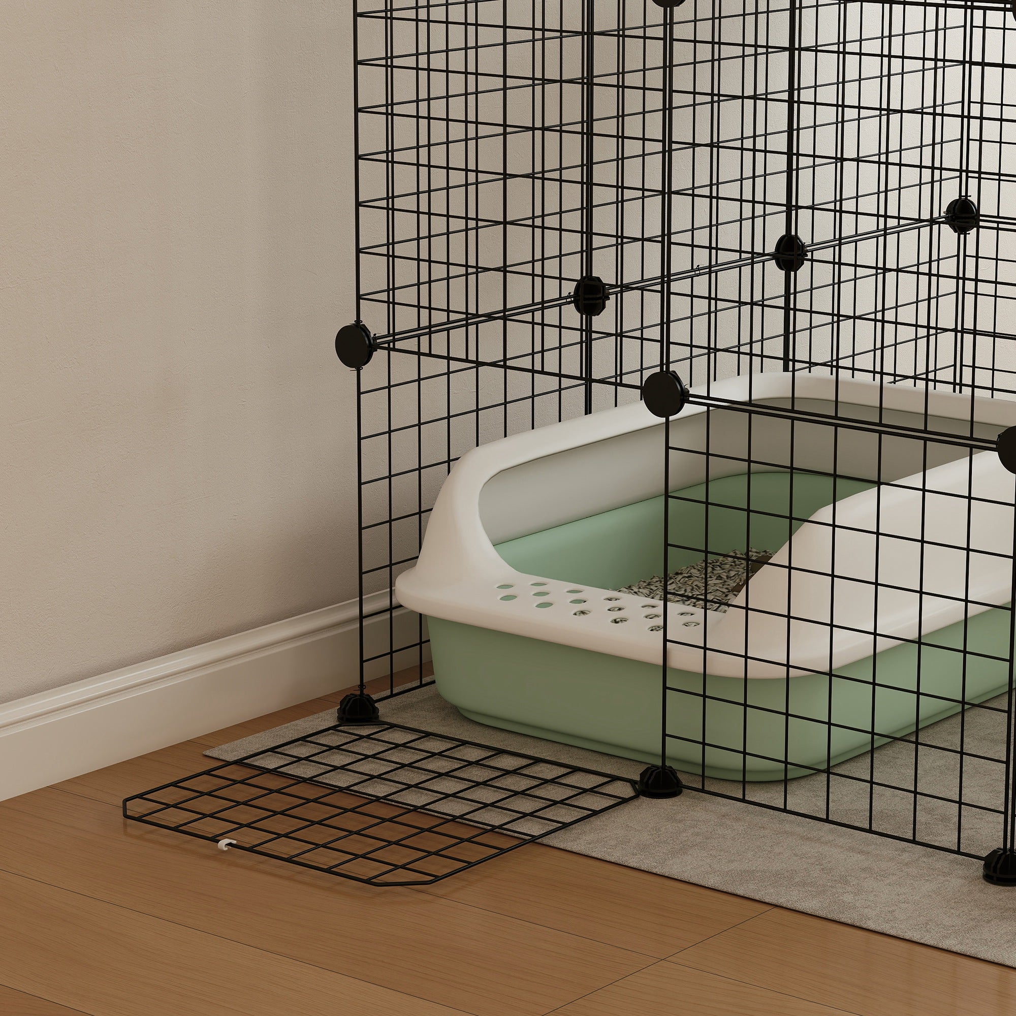 Kozy - Steel Wire Cat Cage Indoor with Hammock, Ramps, Doors, DIY Cat Enclosure for 1-3 Cats, Black