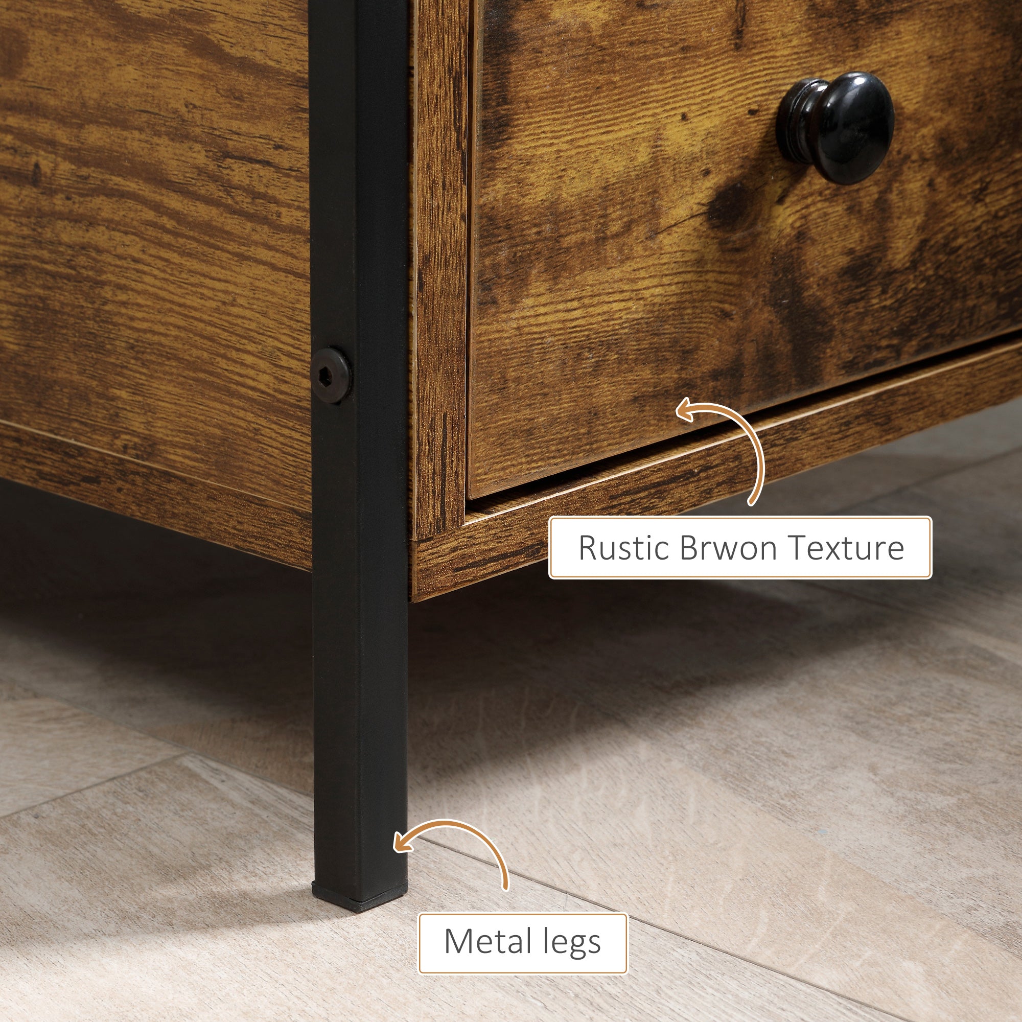 Kozy Side Table, Narrow Bedside Table with 2 Drawers and Storage Shelf, Industrial End Table with Metal Frame for Small Spaces, Rustic Brown