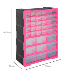 DURHAND Organiser with 39 Drawers, Plastic Storage Cabinet for Small Parts, 38Lx16Dx47.5H cm, Rose Red