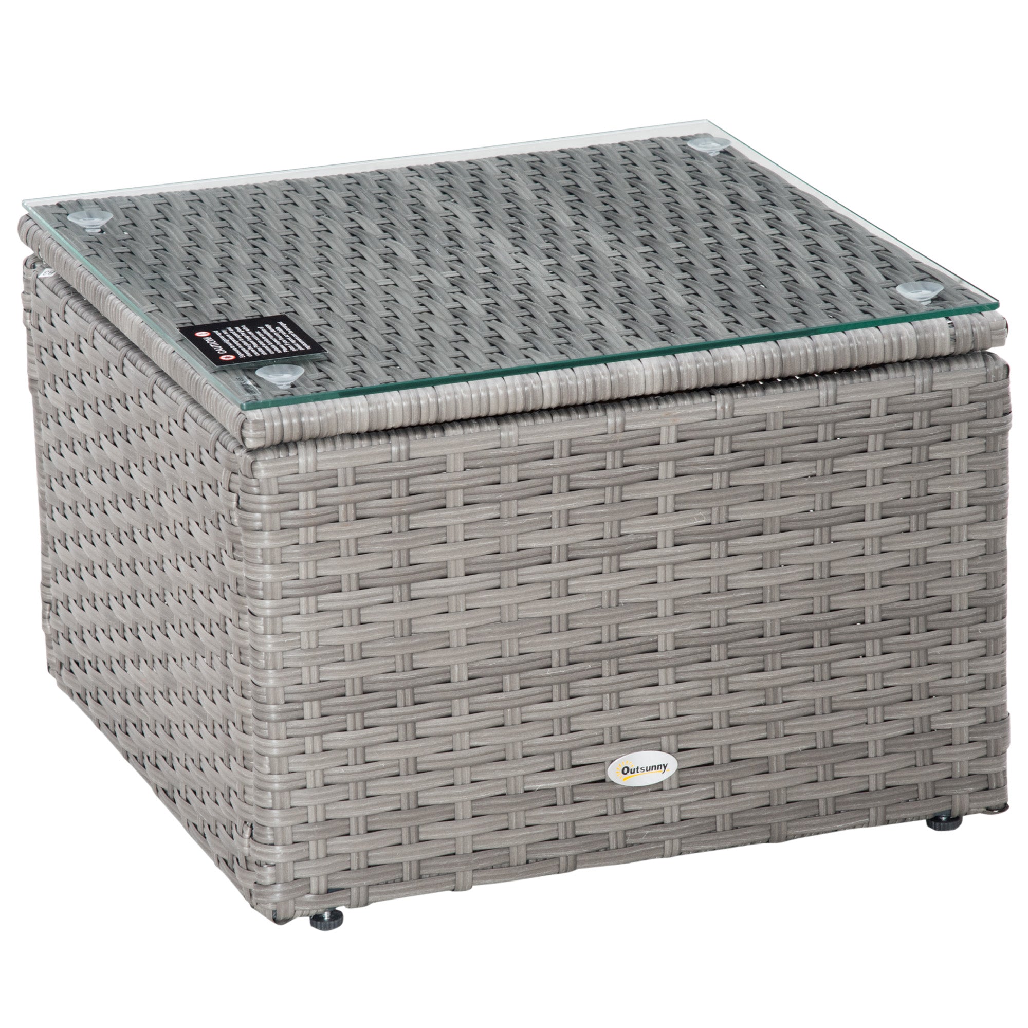 Kozy 3 Pieces Outdoor PE Rattan Sofa Set, Patio Wicker Conversation Chaise Lounge Furniture w/ Tempered Glass Table-top & Soft Padded Cushion for Garden, Backyard, Lawn, Grey