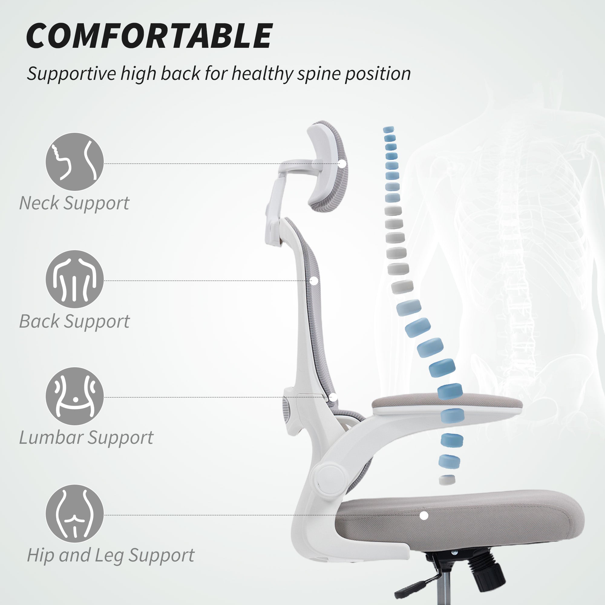 Kozy Mesh Back Office Chair, with Lumbar Support - Grey