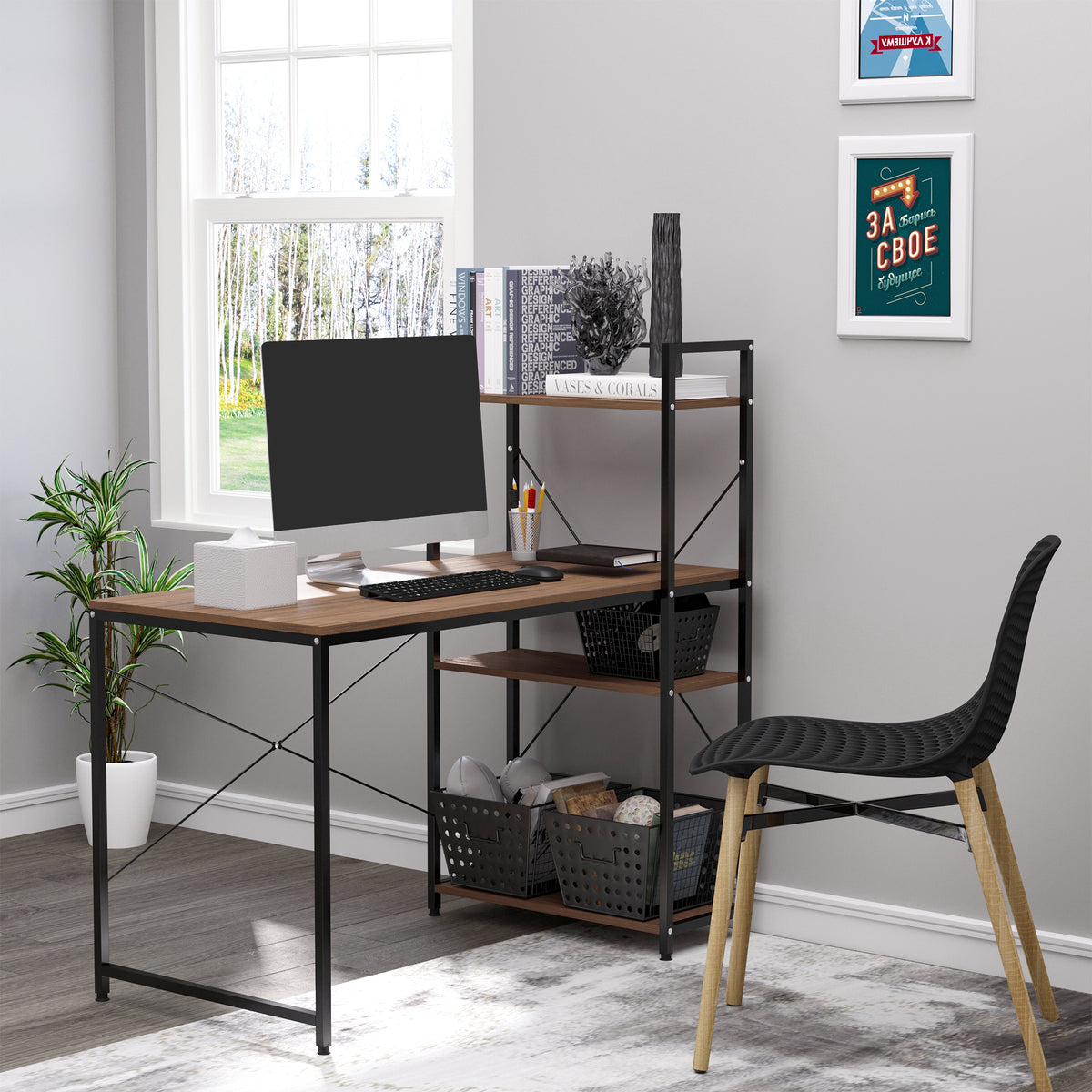 HOMCOM Workstation Desk with 4