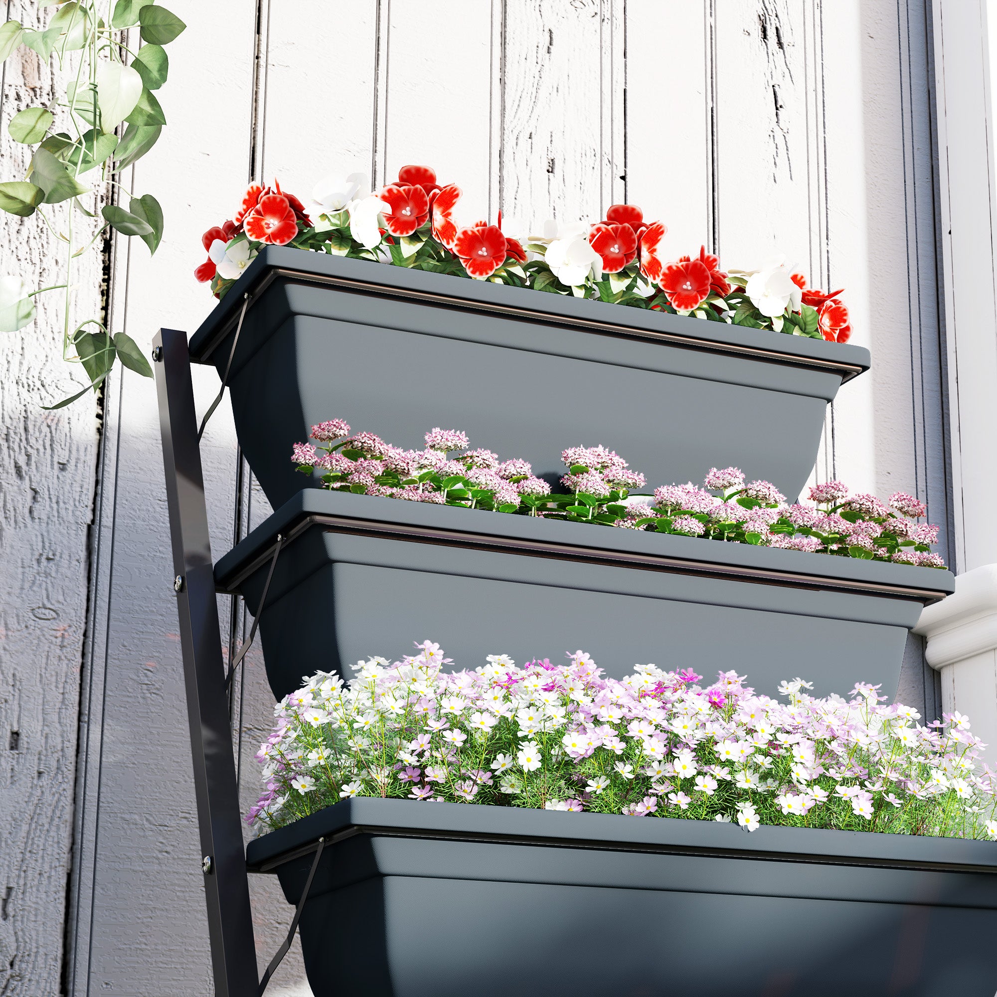 Kozy - 5-Tier Raised Garden Bed, Vertical Ladder Plant Stand with 5 Removable Boxes, Drainage Holes and Plugs, Indoor Outdoor Elevated Flower Herb Growing Box for Garden Patio Balcony, Grey