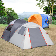 Outsunny 4-5 Man Outdoor Tunnel Tent, Two Room Camping Tent w/ Portable Mat, Sewn-In Floor Breathable Mesh Windows for Fishing, Hiking | Aosom UK