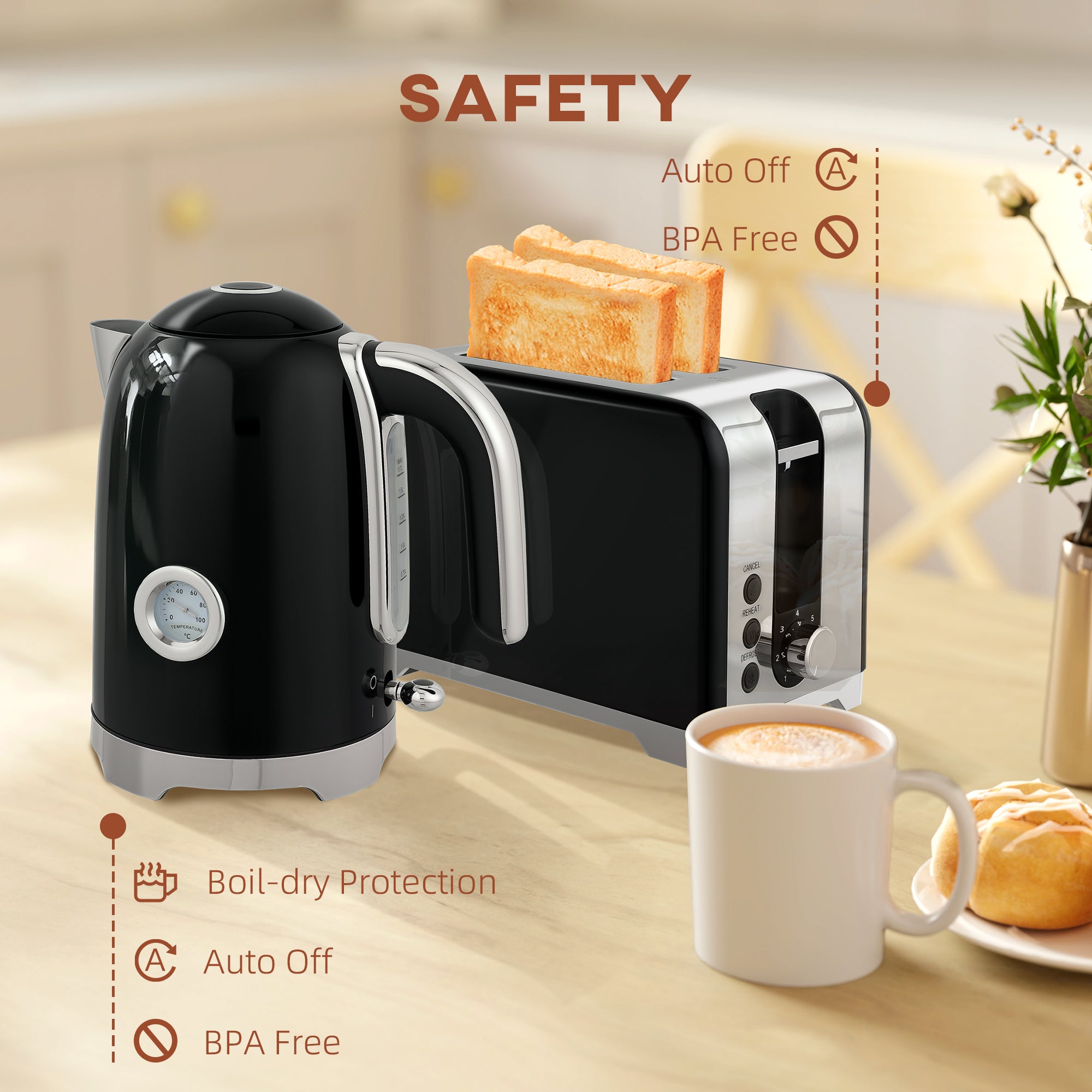 Kozy - Retro Toaster and Kettle Set - Black